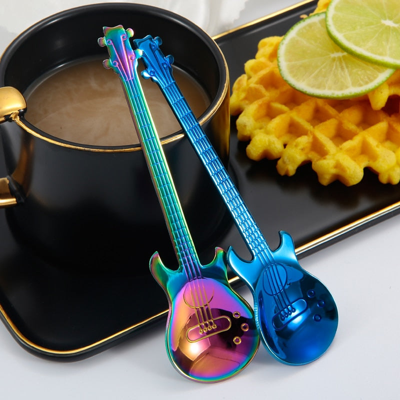 Spoon Mixing Spoons Coffee Scoops Coffee Teaspoons Guitar Shape Stainless  Steel
